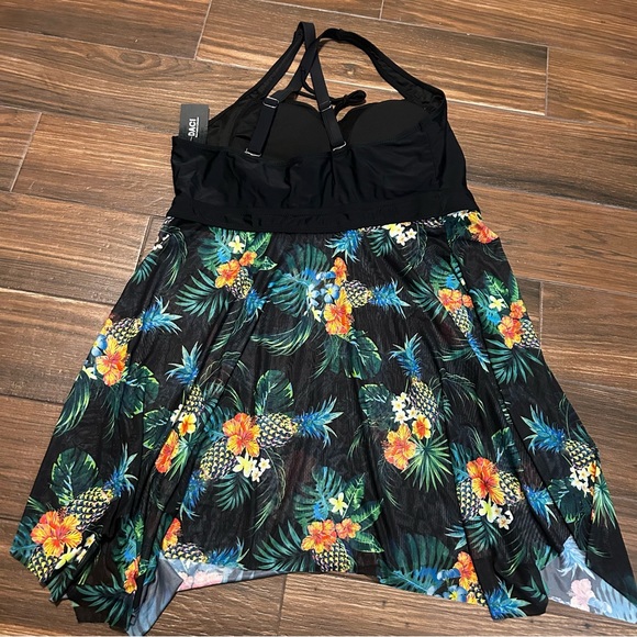 Daci Women’s Swim Dress 22 W Black Tropical Print Pineapple‎ Floral Padded - Picture 4 of 10